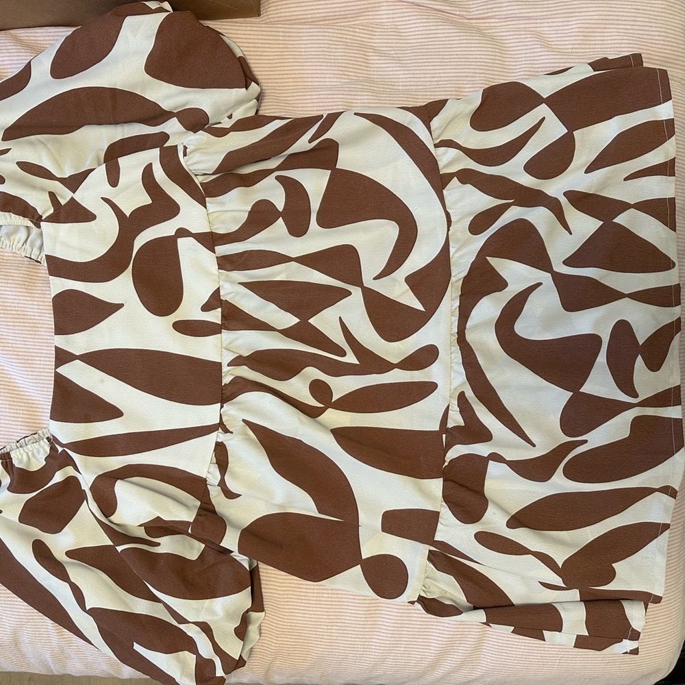 Brown and White Abstract Patterned Dress